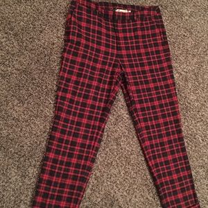 Red, green, and black plaid dress pant